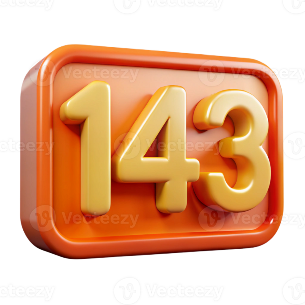 vibrant traditional 3D Render of Number 143, Orange Gold high resolution png