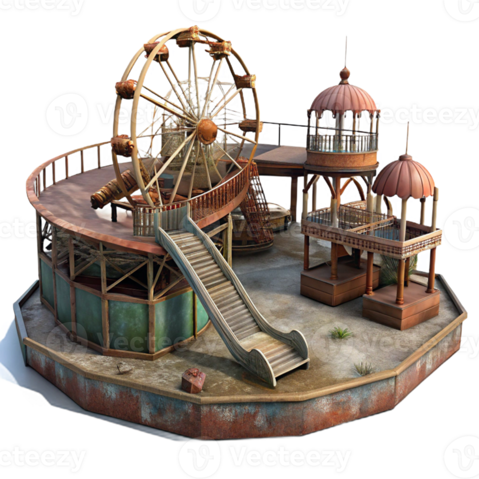 stunning rustic Rustic Amusement Park 3D Model authentic png