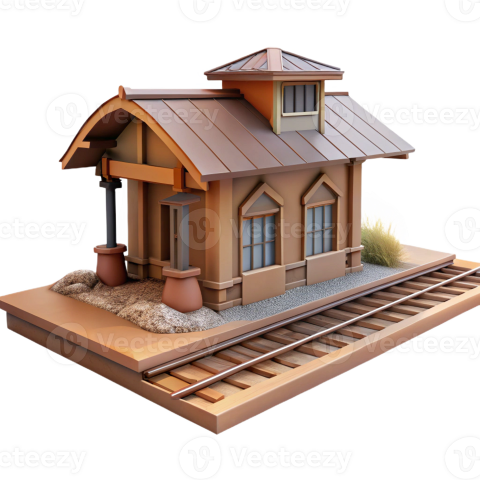 vibrant vintage 3D Render Train Station Model original png