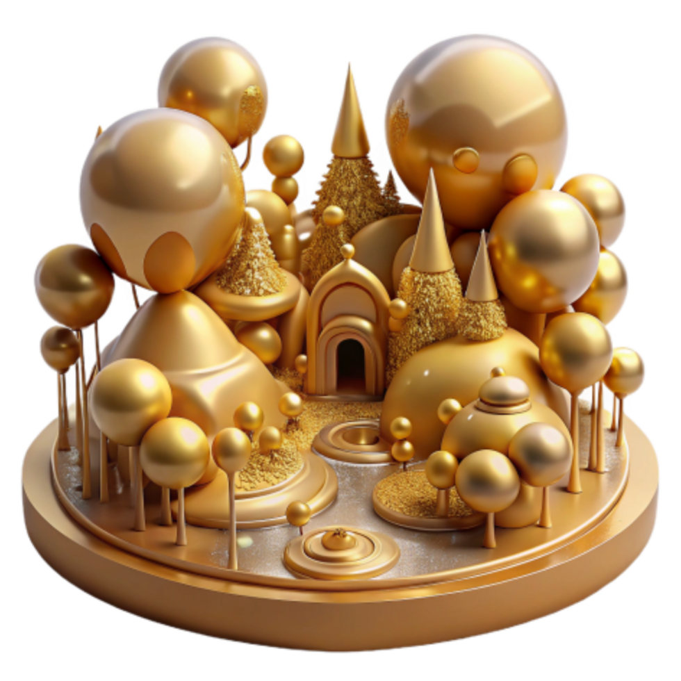 dramatic minimalist Golden Sphere Landscape 3D Render of Abstract Fantasy World original png