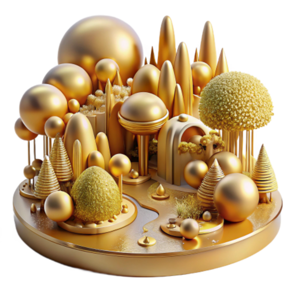 magnificent rustic Golden Landscape Abstract 3D Render of Geometric Shapes authentic png