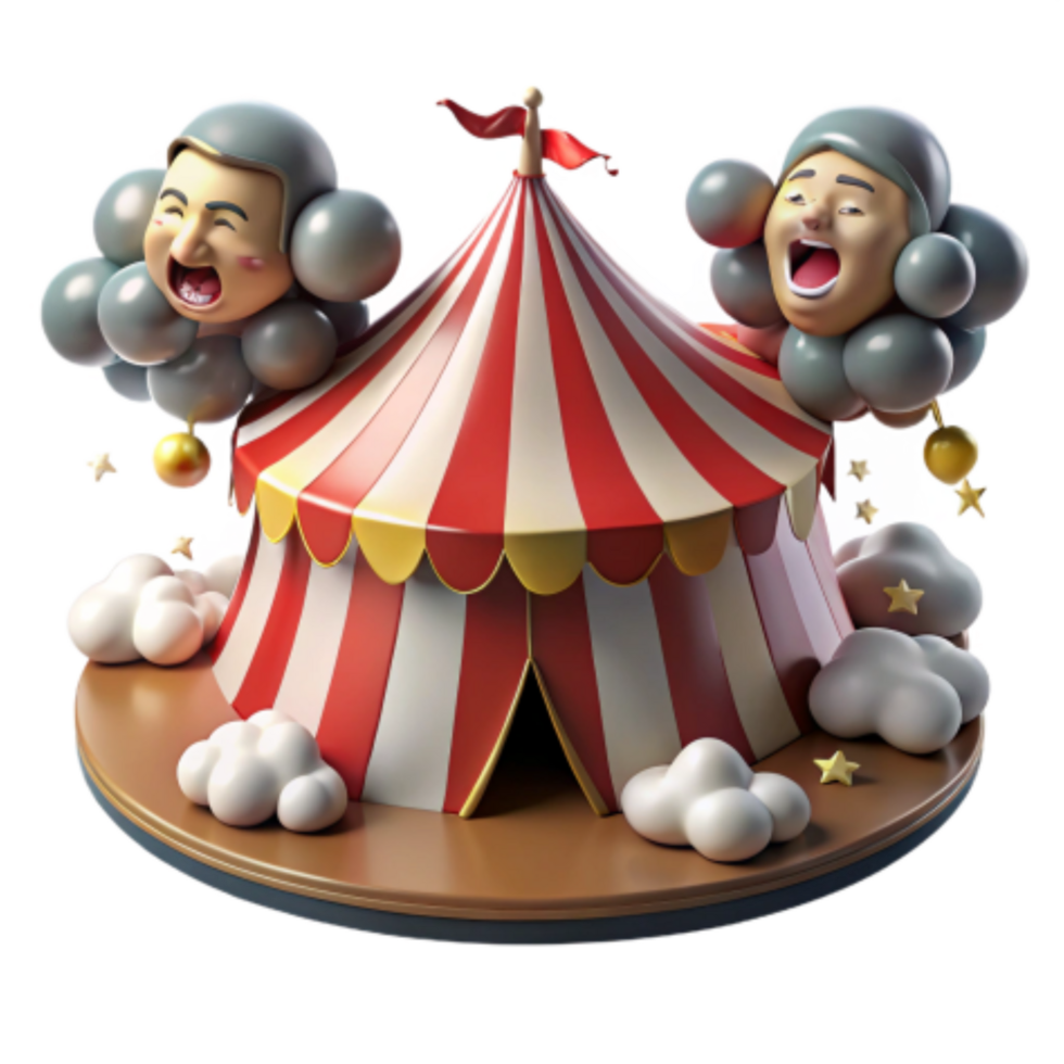 serene vintage Circus Tent with Laughing Clouds 3D Render high quality png