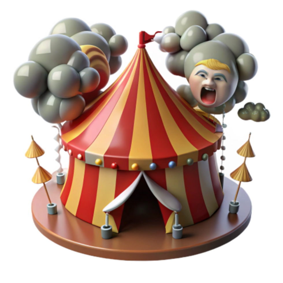 dramatic creative Circus Tent with Cartoon Clouds and Balloons exclusive png
