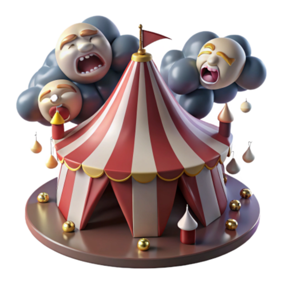 dramatic traditional Circus Tent with Crying Clouds A 3D Render professional png