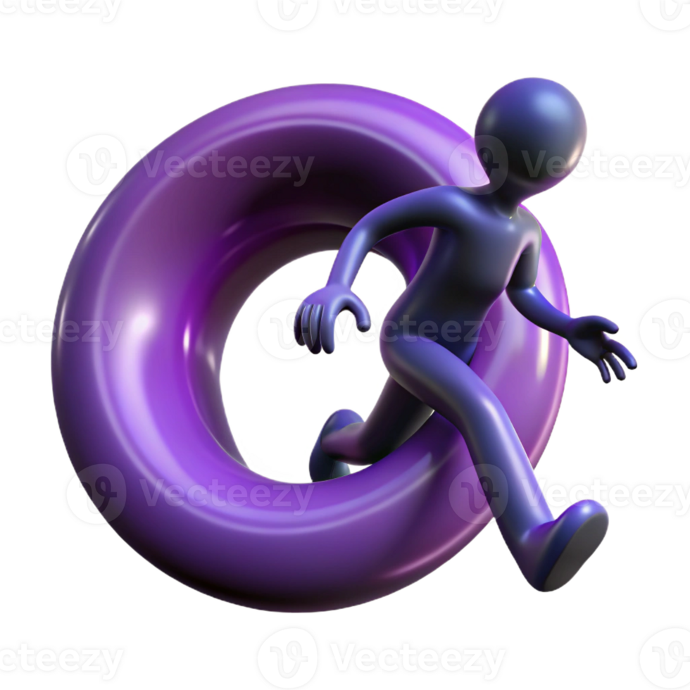 serene rustic 3D Illustration Running Figure Purple Ring authentic png