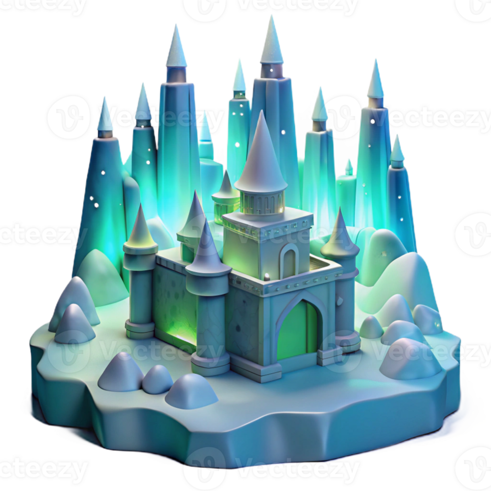 dramatic modern Enchanted Ice Castle 3D Render high quality png
