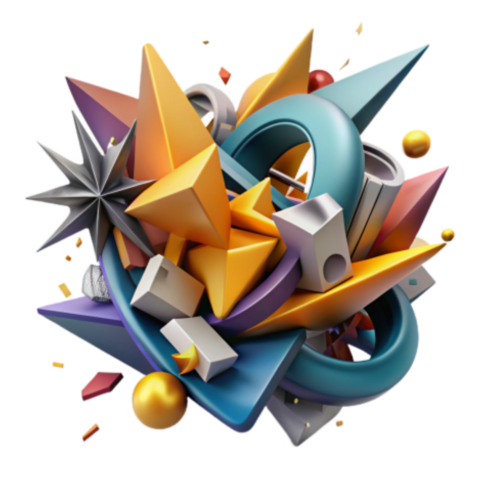 serene artistic Abstract 3D Geometric Shapes Colorful, Dynamic Composition exclusive png