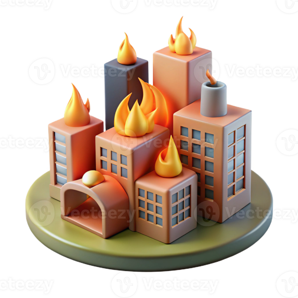 wonderful artistic 3D City on Fire Illustration high quality png