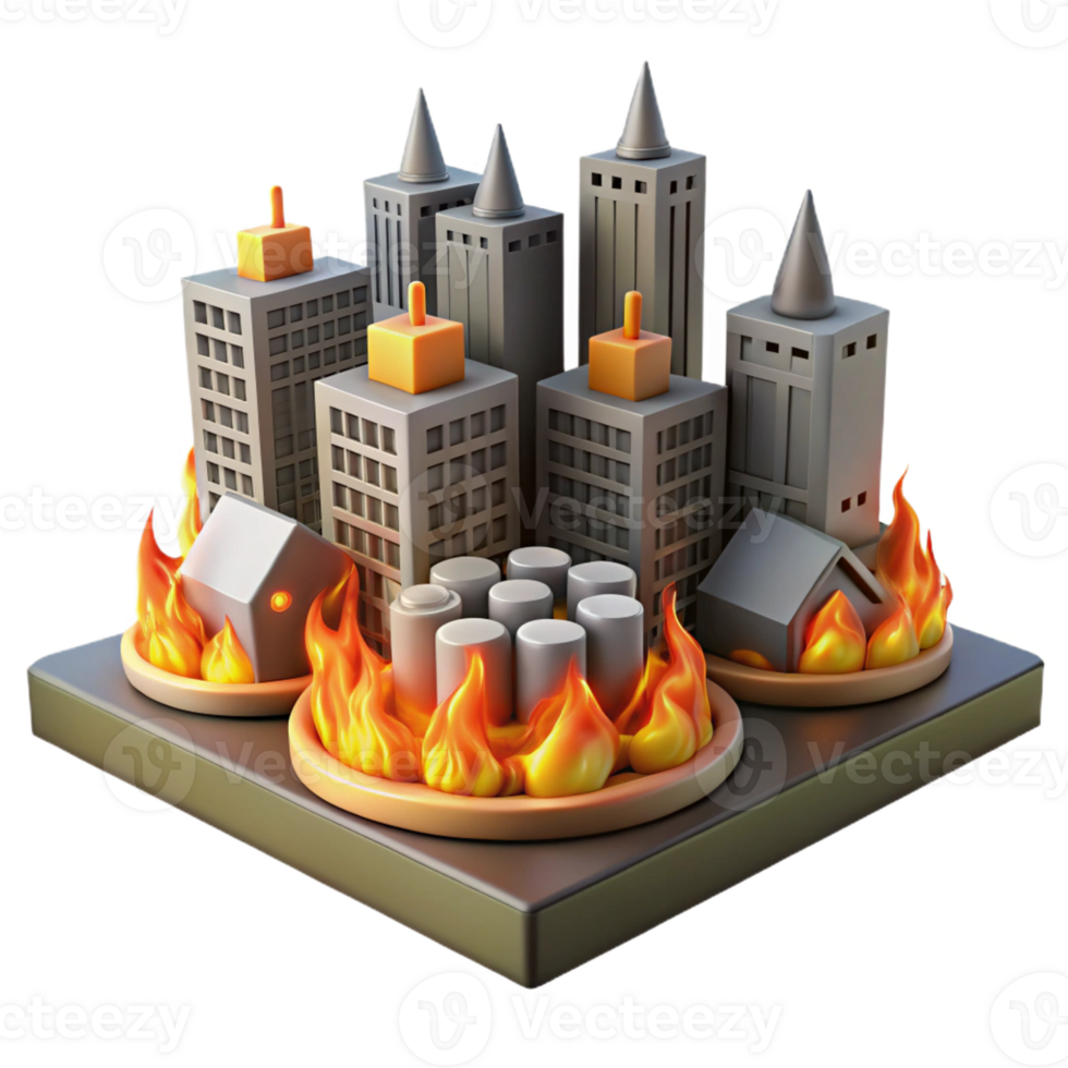 elegant rustic 3D Cityscape Inferno Illustration high resolution png