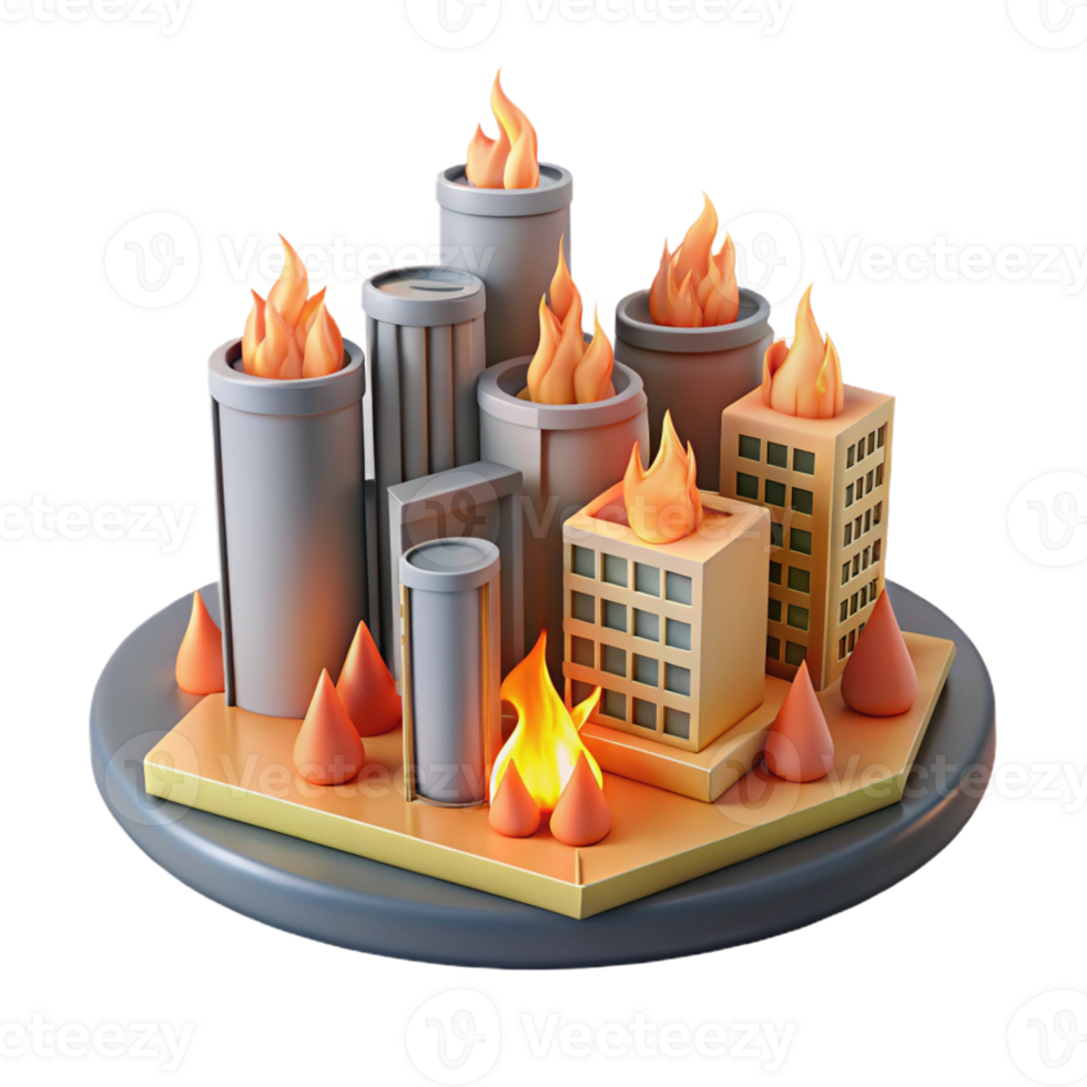 wonderful creative 3D Illustration City on Fire exclusive png