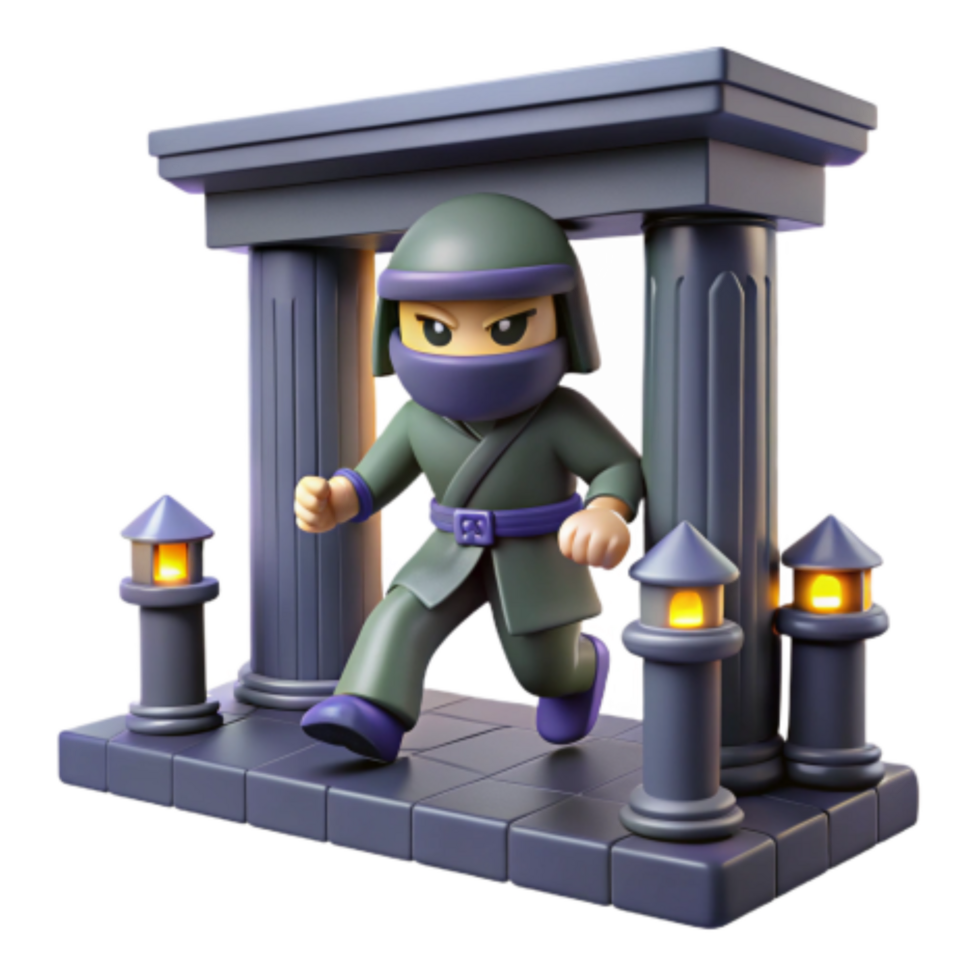 impressive classic 3D Render Ninja in Ancient Gateway premium png