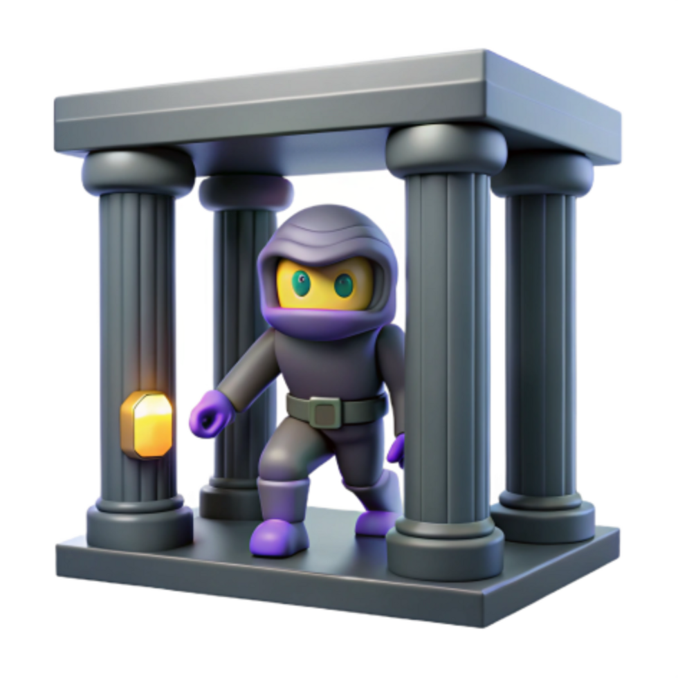 magnificent contemporary 3D Render Masked Figure in Ancient Columns detailed png