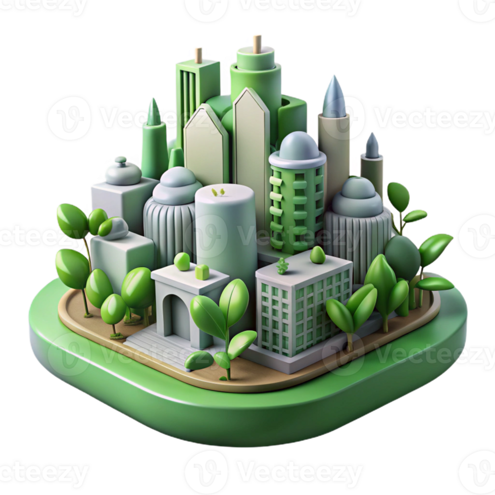 serene artistic Eco Friendly Cityscape 3D Illustration high resolution png