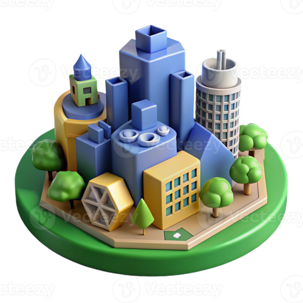 vibrant traditional 3D Cartoon Cityscape Illustration premium png