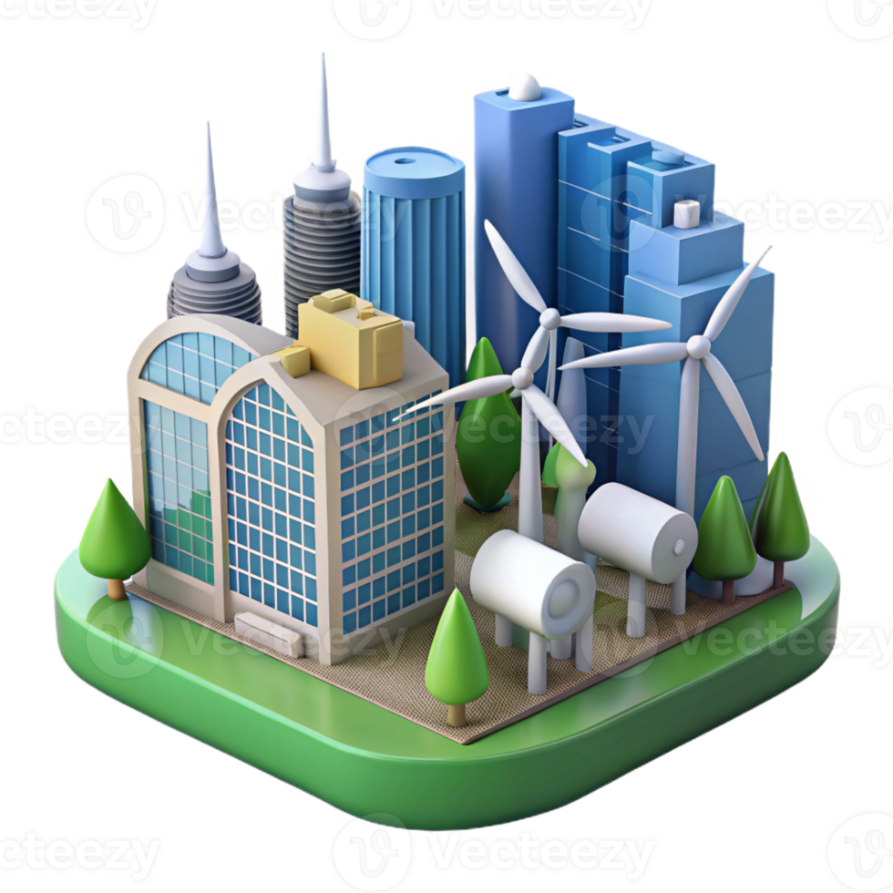 serene artistic Eco Friendly Cityscape 3D Render authentic png