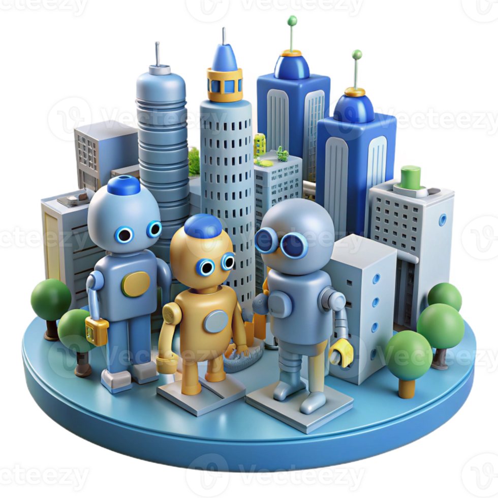 impressive modern 3D Render Cityscape with Robots professional png