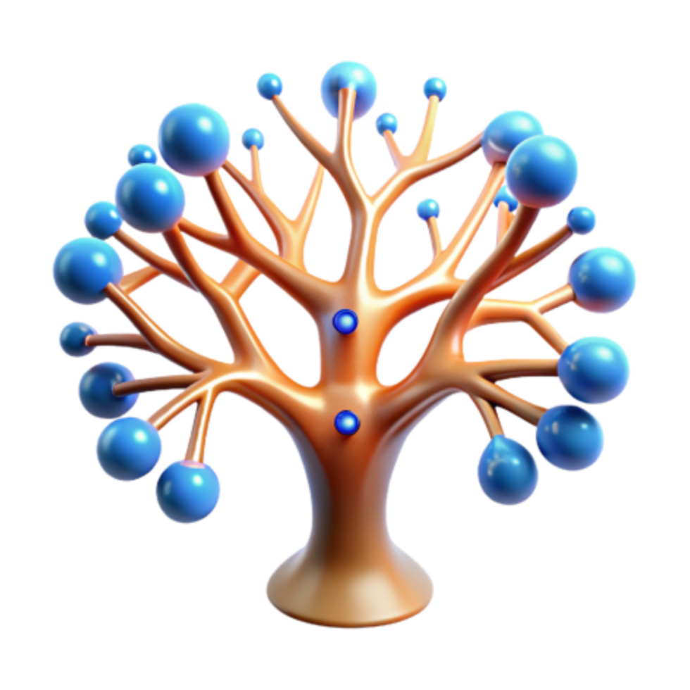 impressive artistic Abstract Tree Network Visualization, Branching Structure, 3D Model, Node Connections, System Diagram high resolution png
