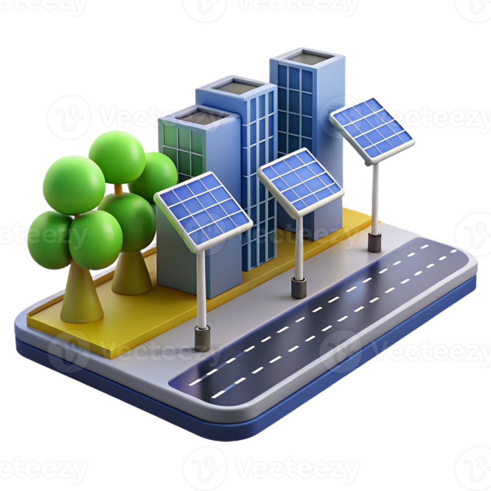elegant creative 3D Illustration Green City Solar Power original png