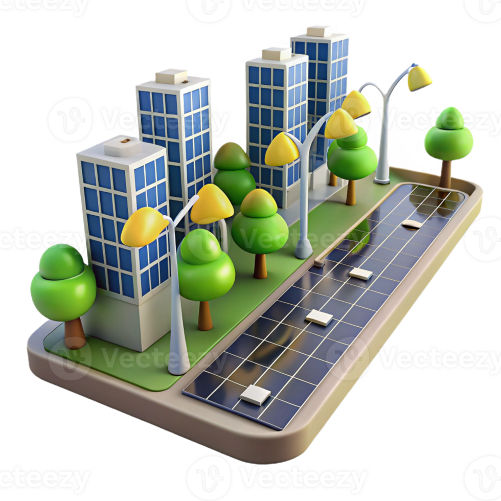 dramatic traditional Eco City 3D Model Sustainable Urban Landscape high resolution png