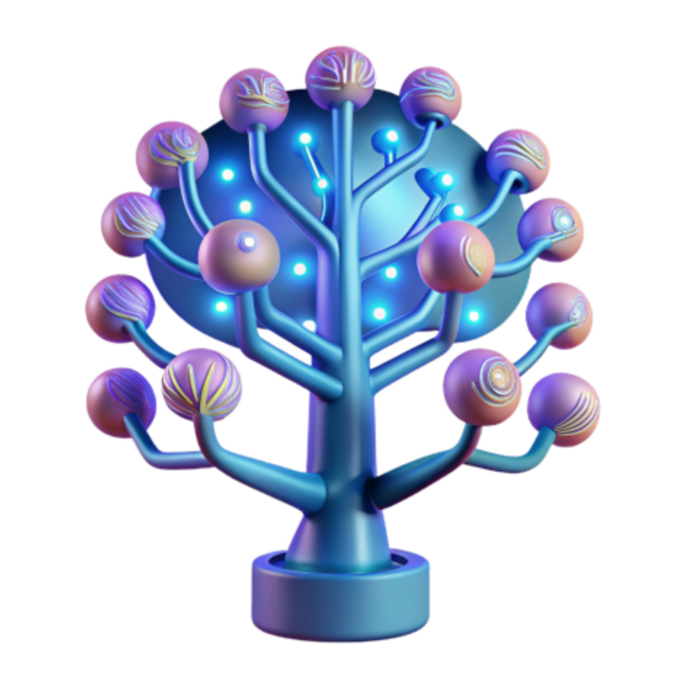 beautiful modern Luminous Abstract Tree 3D Render of Illuminated Bio-Organic Structure high quality png