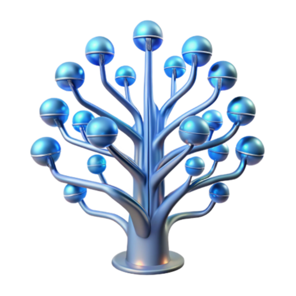 wonderful minimalist Abstract Metallic Tree with Blue Orb Branches exclusive png