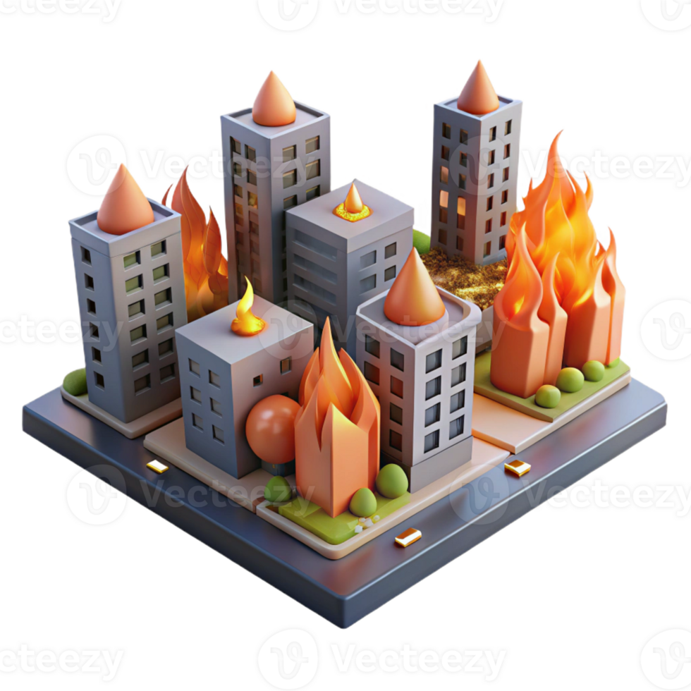 vibrant contemporary 3D City Fire Illustration 4K png