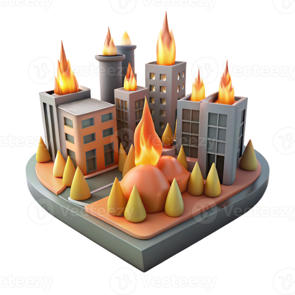 impressive creative 3D Cityscape Illustration Fire Disaster exclusive png