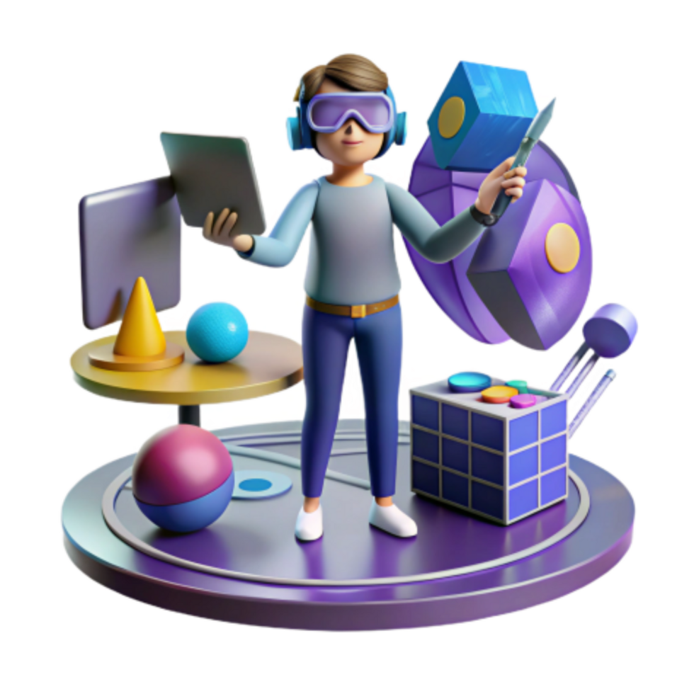 impressive creative 3D Avatar Designing Geometric Shapes with VR Headset 4K png