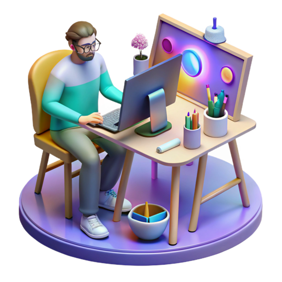 dramatic abstract Digital Workspace Modern Desk Setup for Creative Work original png