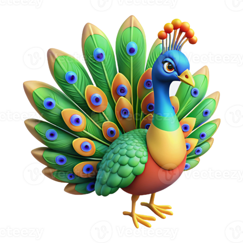 wonderful traditional Vibrant 3D Peacock Illustration authentic png