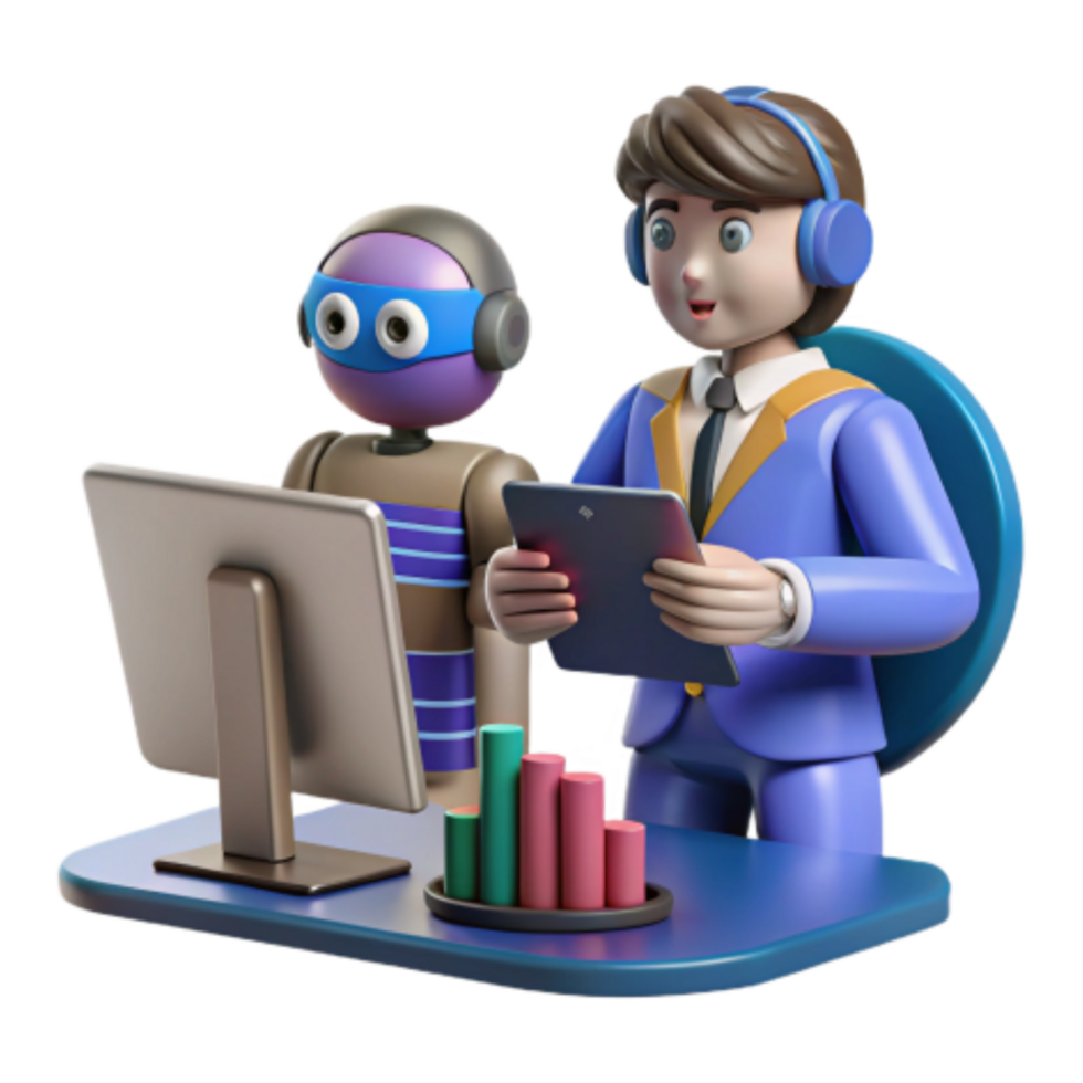 beautiful modern AI Collaboration Human-Robot Teamwork for Data Analysis original png