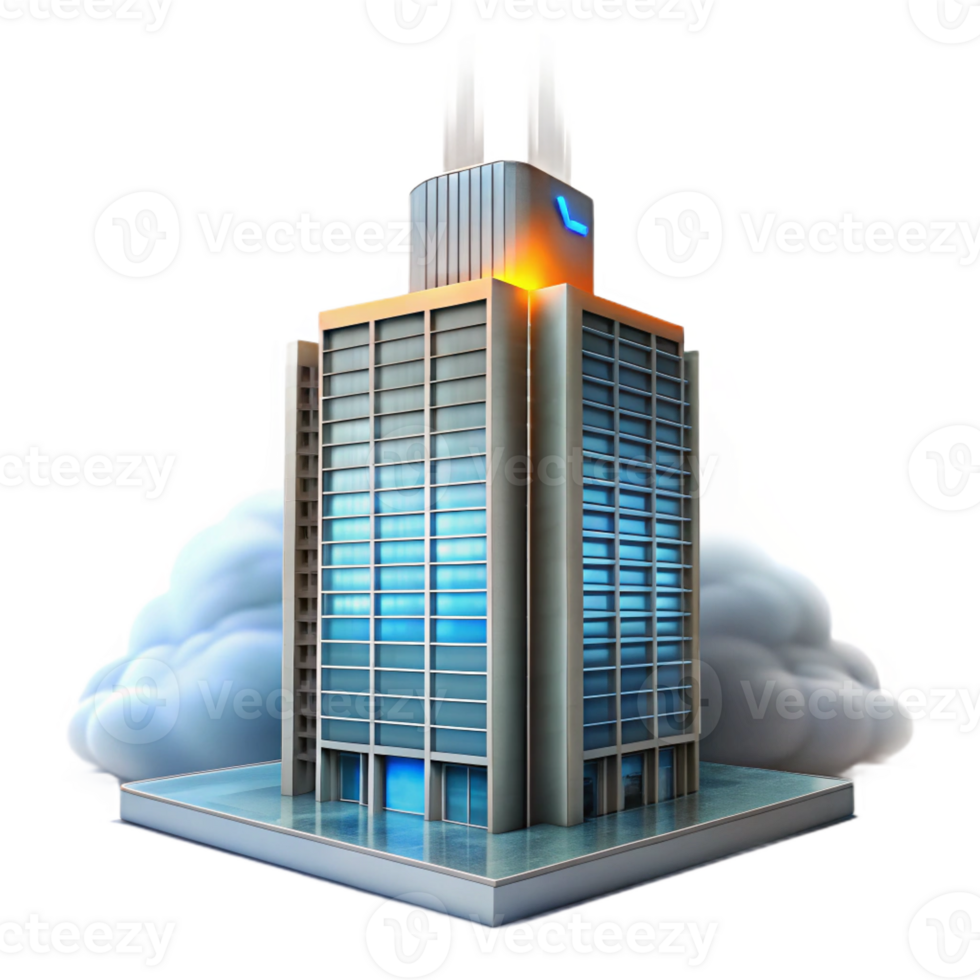 vibrant contemporary 3D Modern Office Building Illustration in Clouds high resolution png