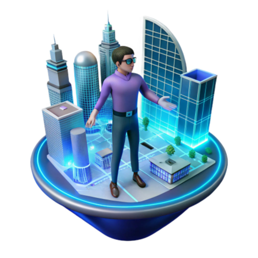 elegant contemporary 3D Metaverse City Simulation Virtual Urban Planning premium png