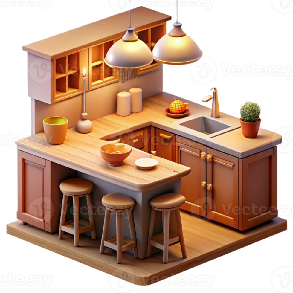 elegant abstract Cozy 3D Kitchen Illustration genuine png