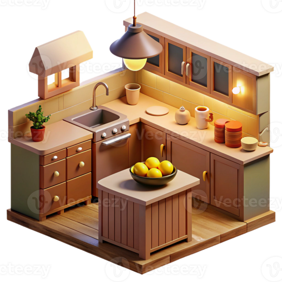beautiful classic Cozy 3D Kitchen Illustration exclusive png