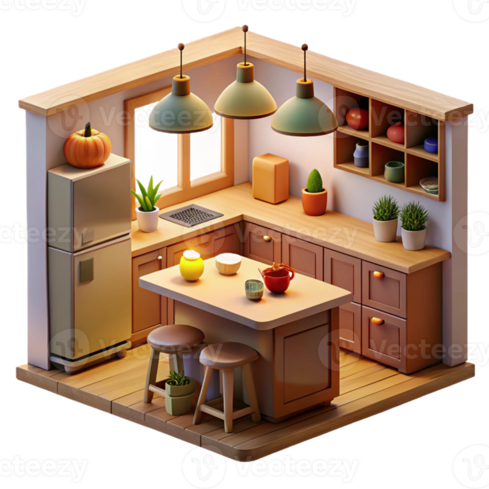 elegant minimalist Cozy 3D Kitchen Illustration high resolution png