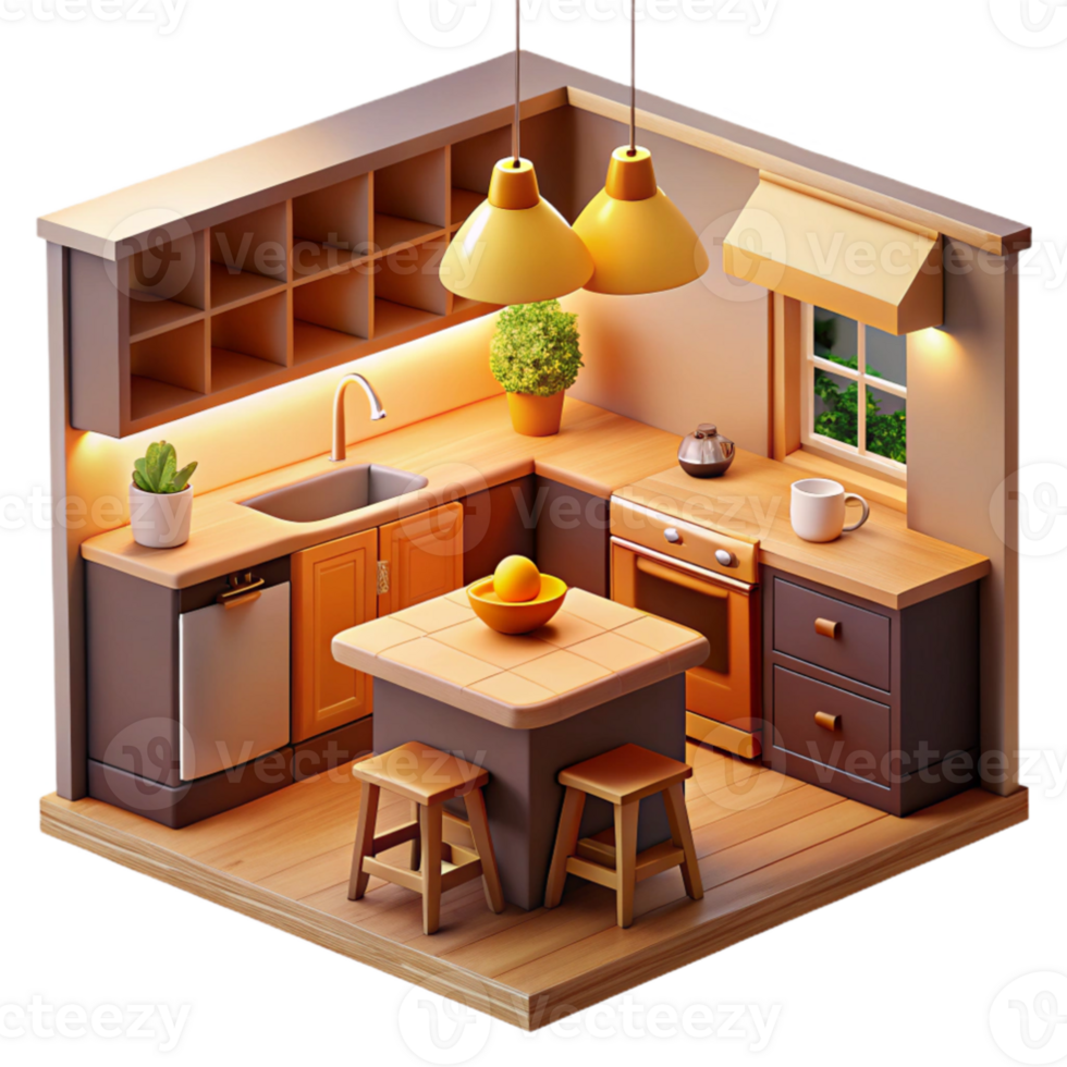 impressive abstract Cozy 3D Kitchen Illustration exclusive png