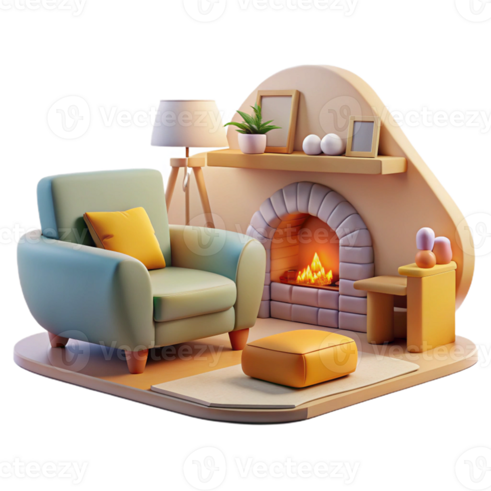 magnificent creative Cozy 3D Rendered Living Room Illustration high resolution png