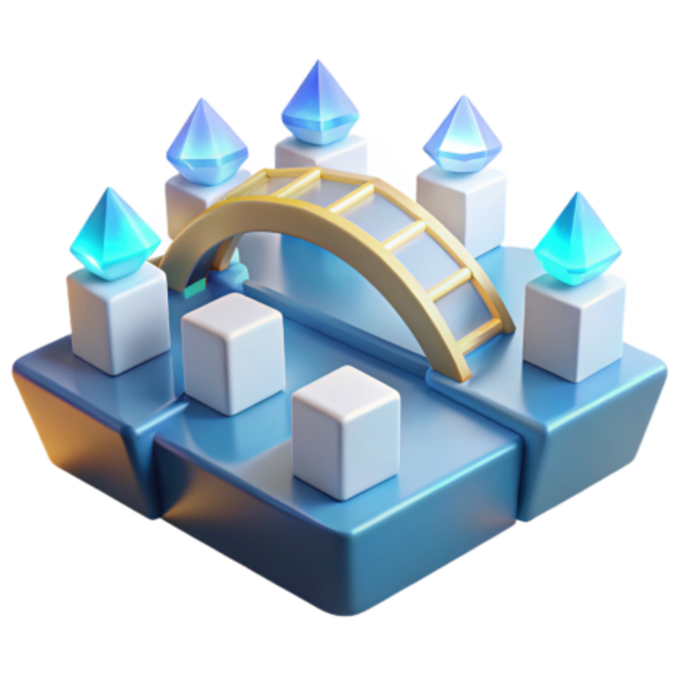magnificent classic Bridge Puzzle Crystal Towers Cube Blocks 4K png