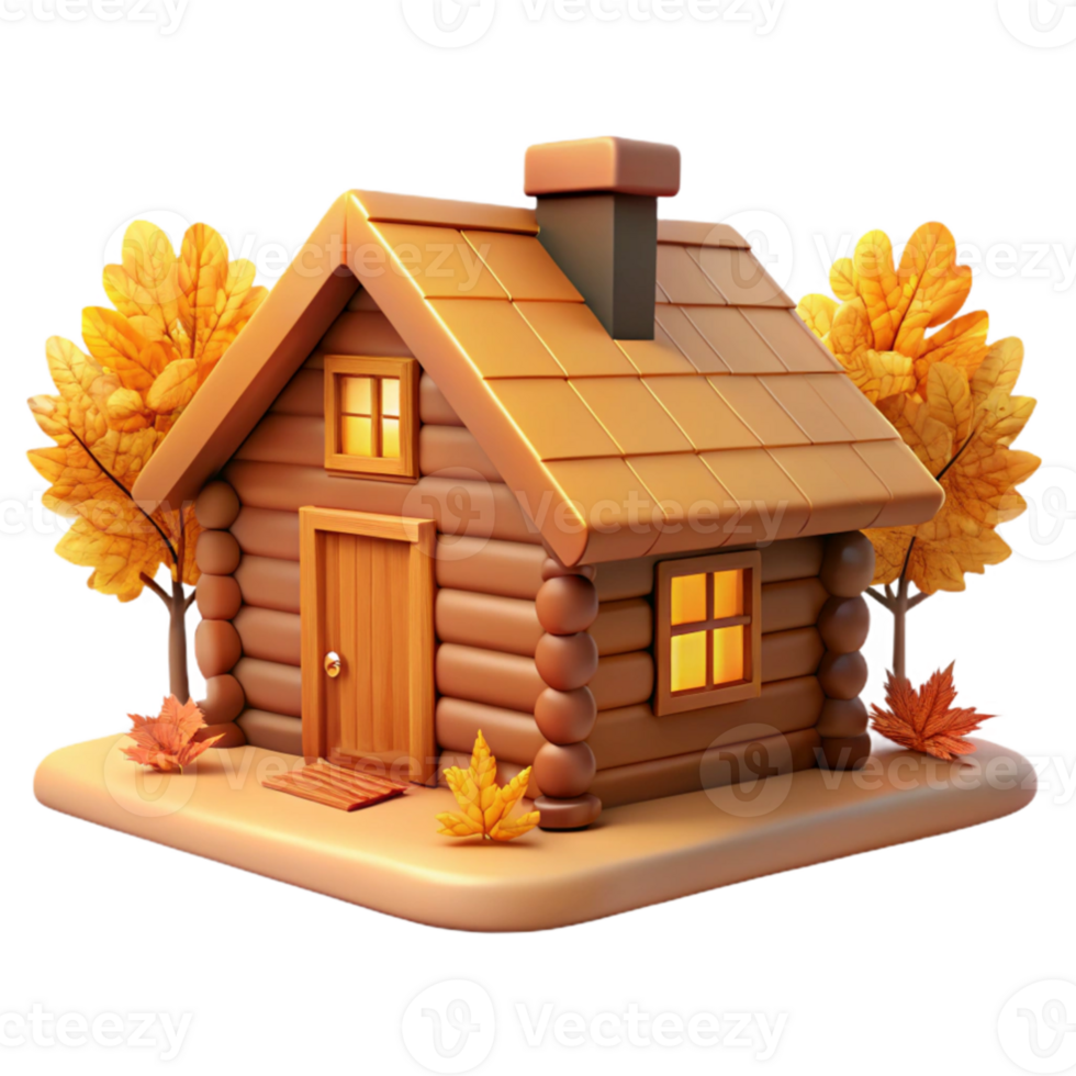 magnificent artistic Autumnal Log Cabin 3D Render detailed png