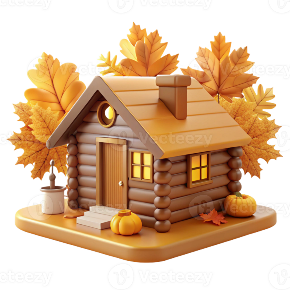 stunning modern Autumn Log Cabin 3D Render genuine png