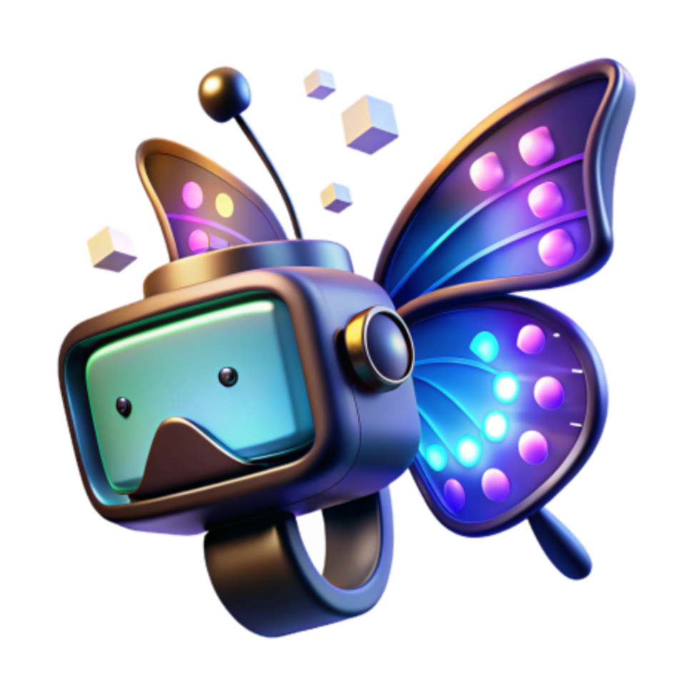 elegant rustic Digital Butterfly Futuristic Robot with Glowing Wings high resolution png