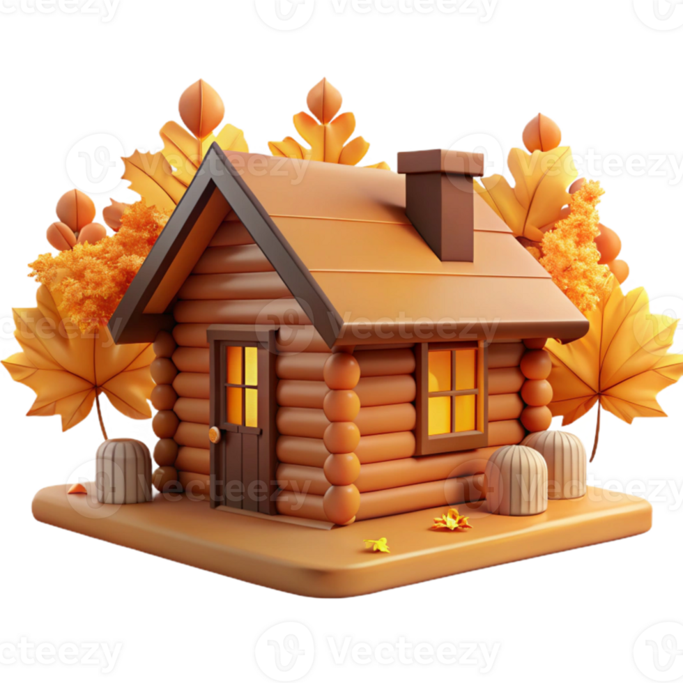 wonderful minimalist Autumn Cabin 3D Render professional png