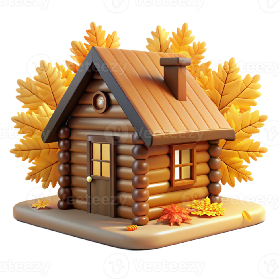 elegant minimalist Autumn Log Cabin 3D Render 4K png