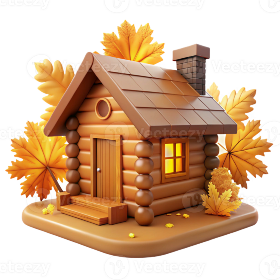 vibrant rustic Autumn Log Cabin 3D Render authentic png