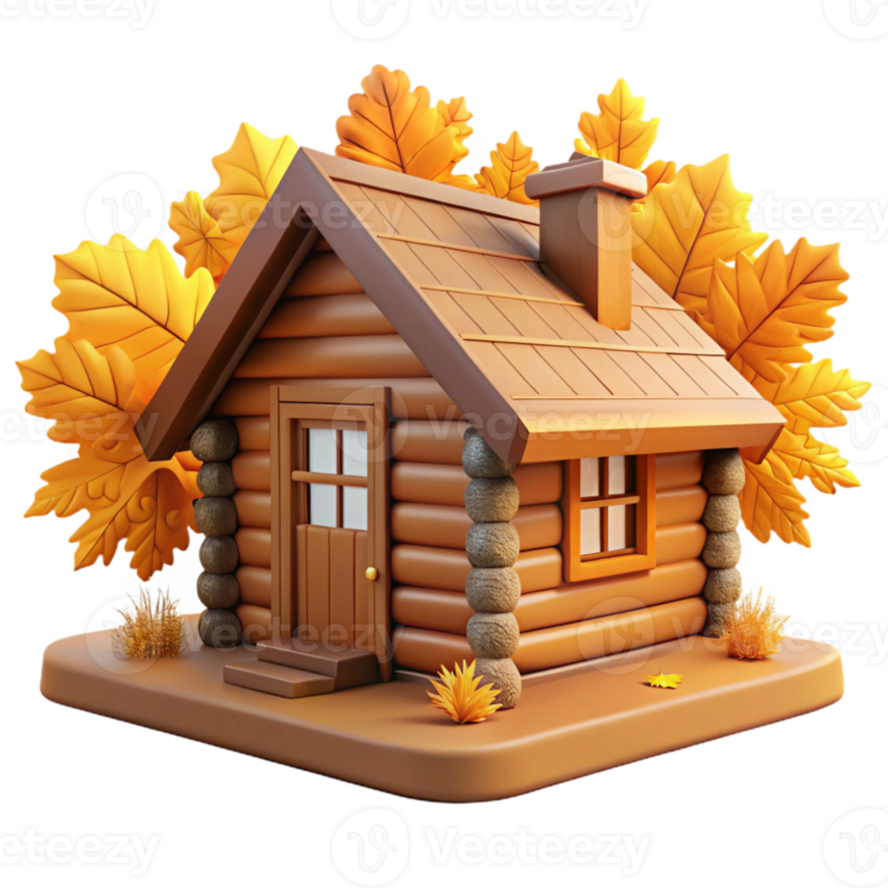 beautiful abstract Autumn Log Cabin 3D Render genuine png