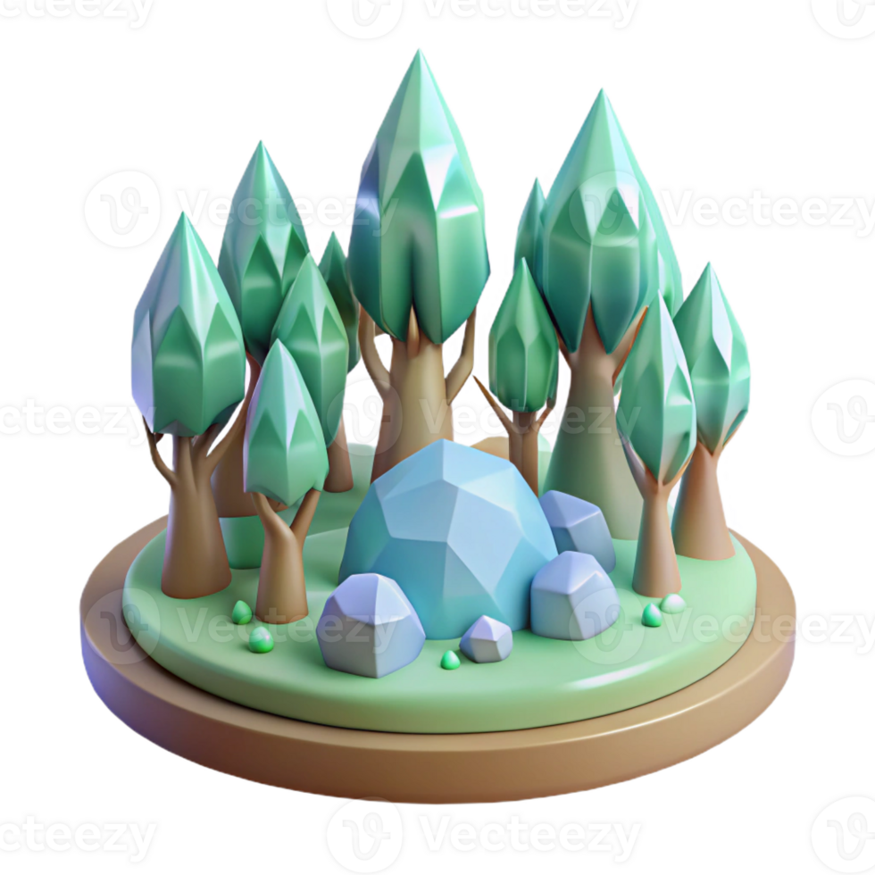 impressive rustic Low Poly Forest 3D Render high resolution png