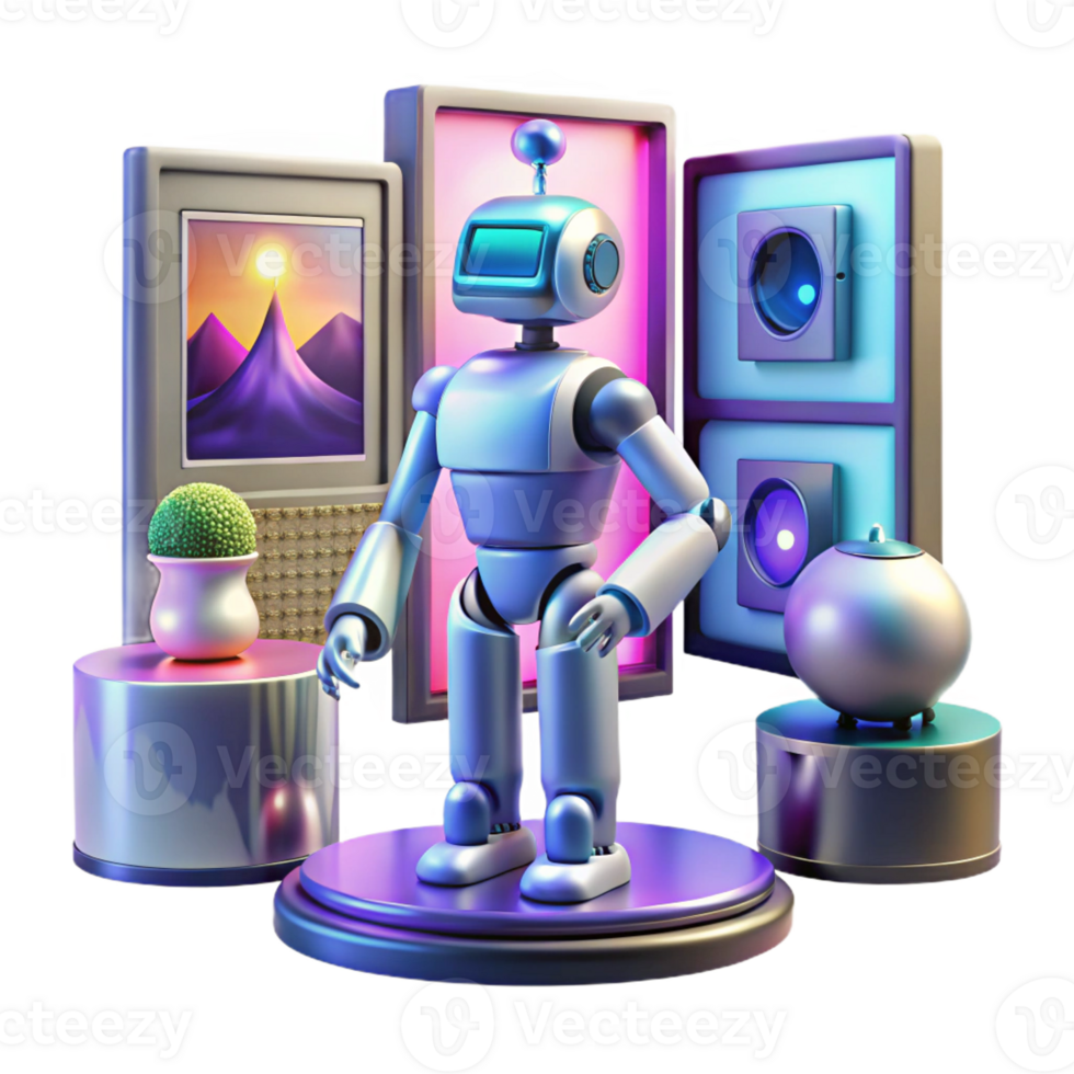 serene traditional Retro Robot 3D Illustration authentic png