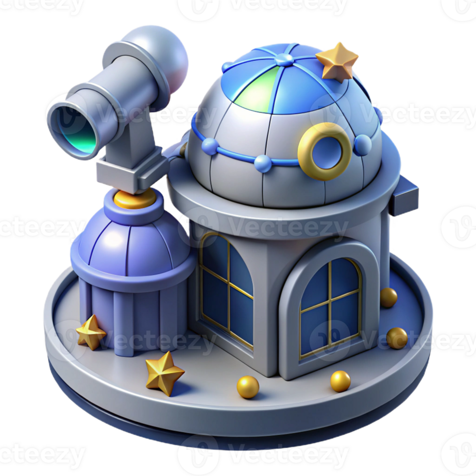 vibrant abstract 3D Cartoon Observatory Illustration 4K png