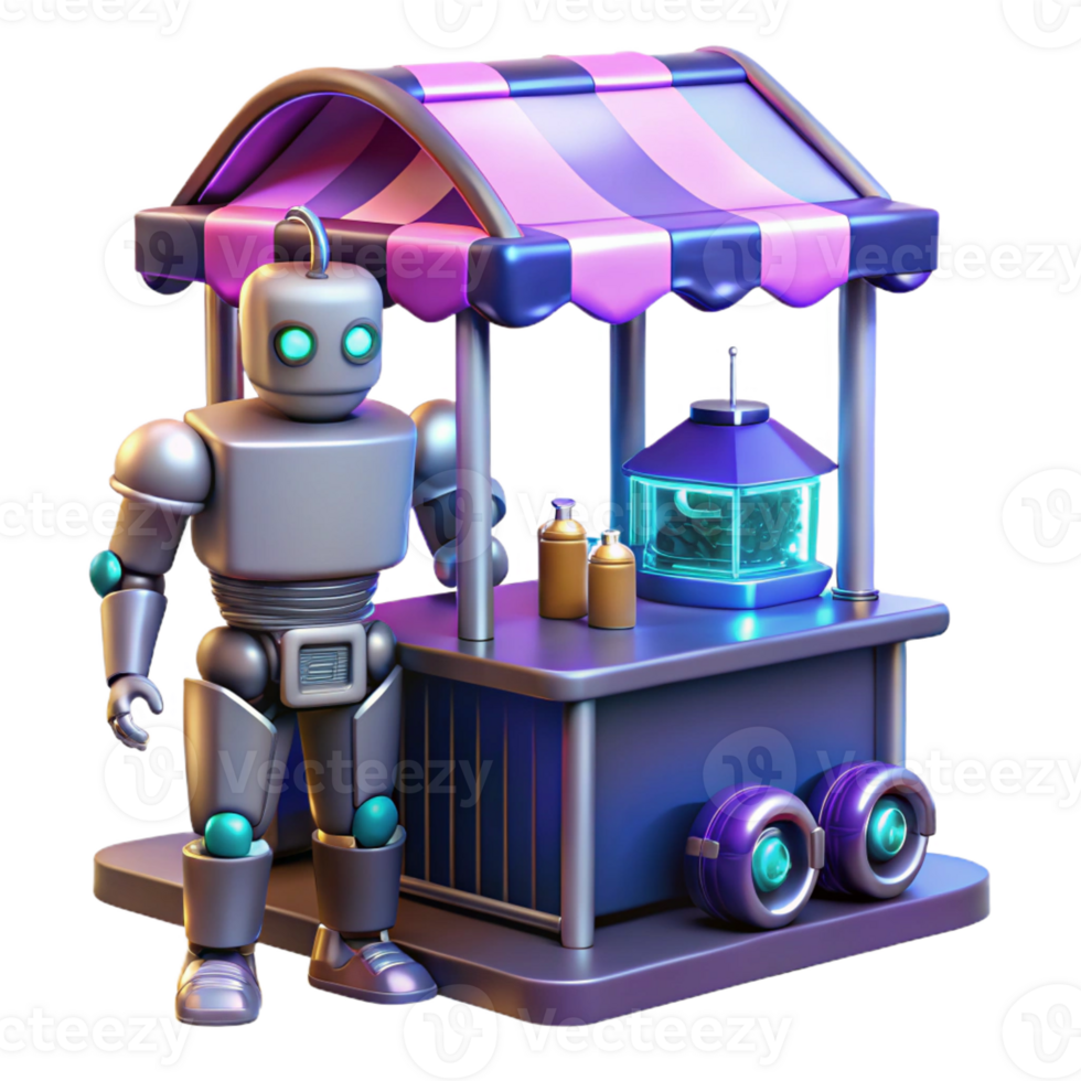 wonderful abstract 3D Render Robot at Stand premium png